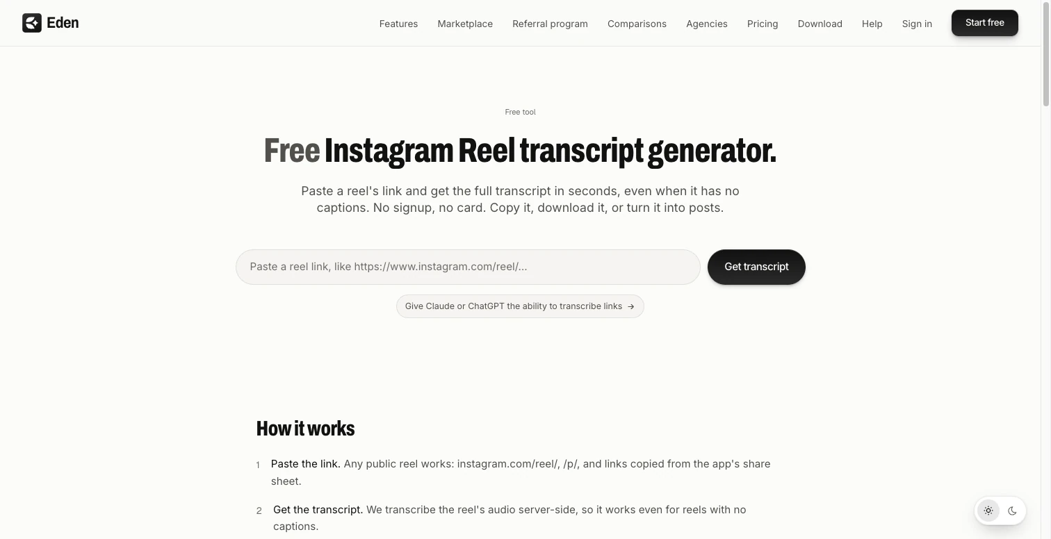 Eden's public page with a Reel link field