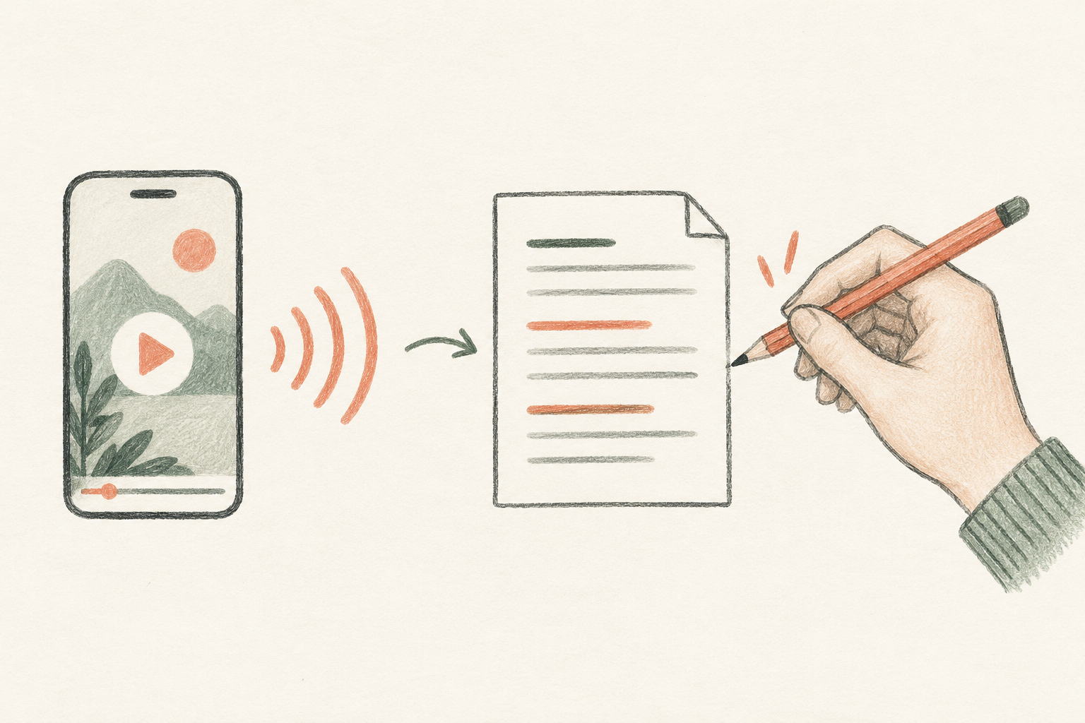 A Reel's audio becomes a text draft that a person checks and edits