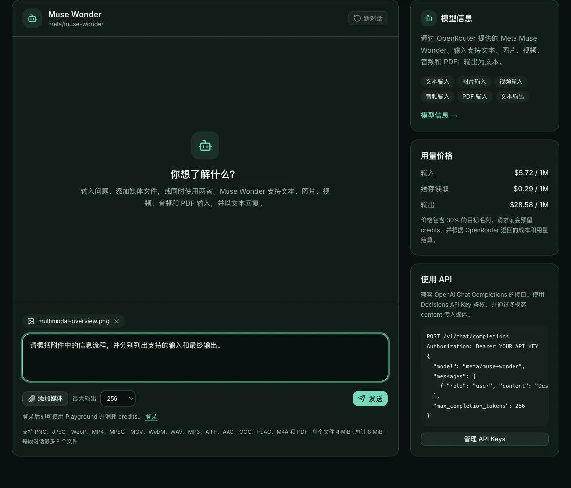中文 Playground 中已添加图片并填写问题的发送前状态