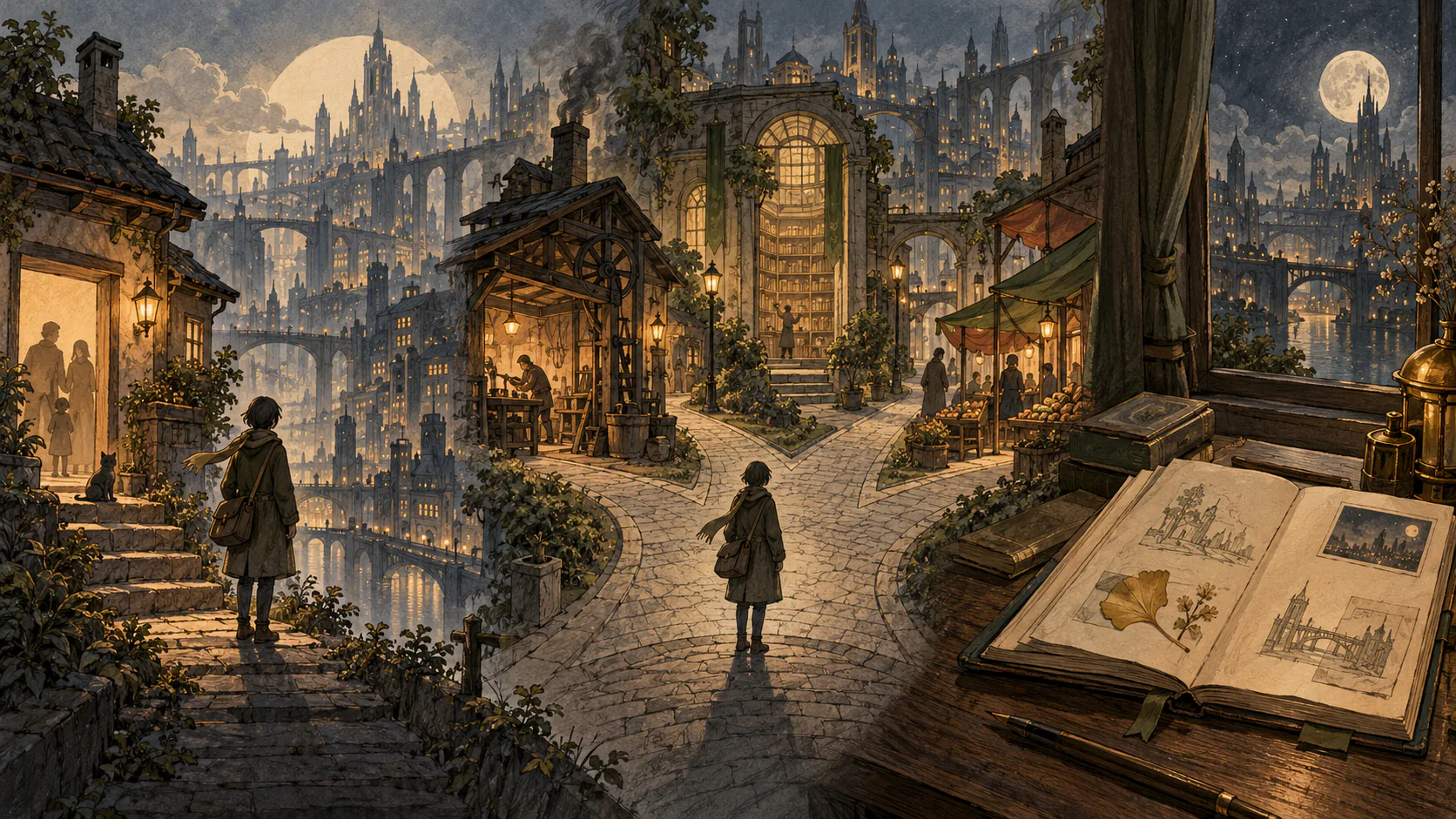 A resident’s starting point, choices, and life archive represented in one connected illustration.