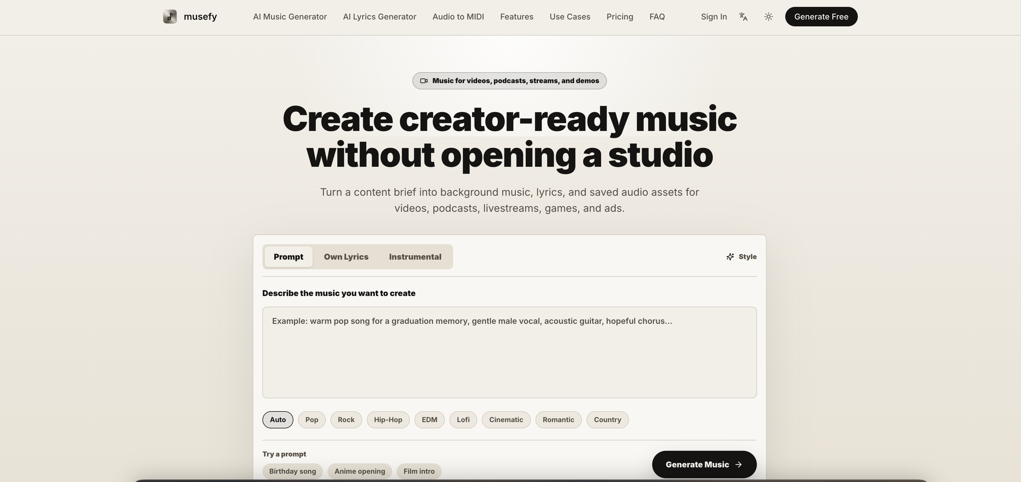 Musefy - Free AI Music&Lyrics Generator cover