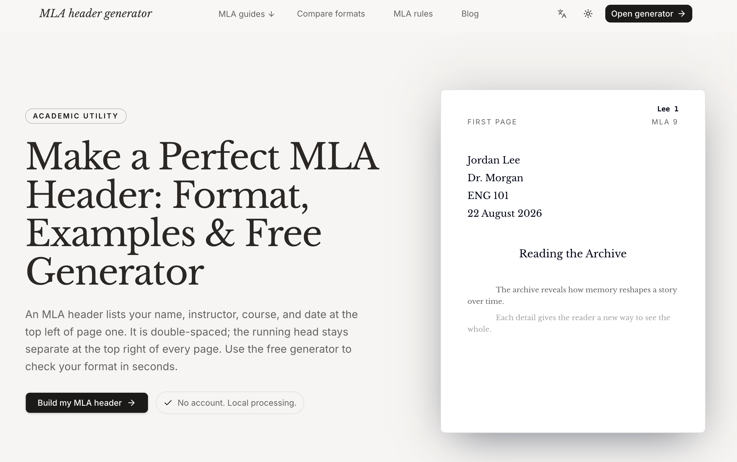 MLA header generator cover